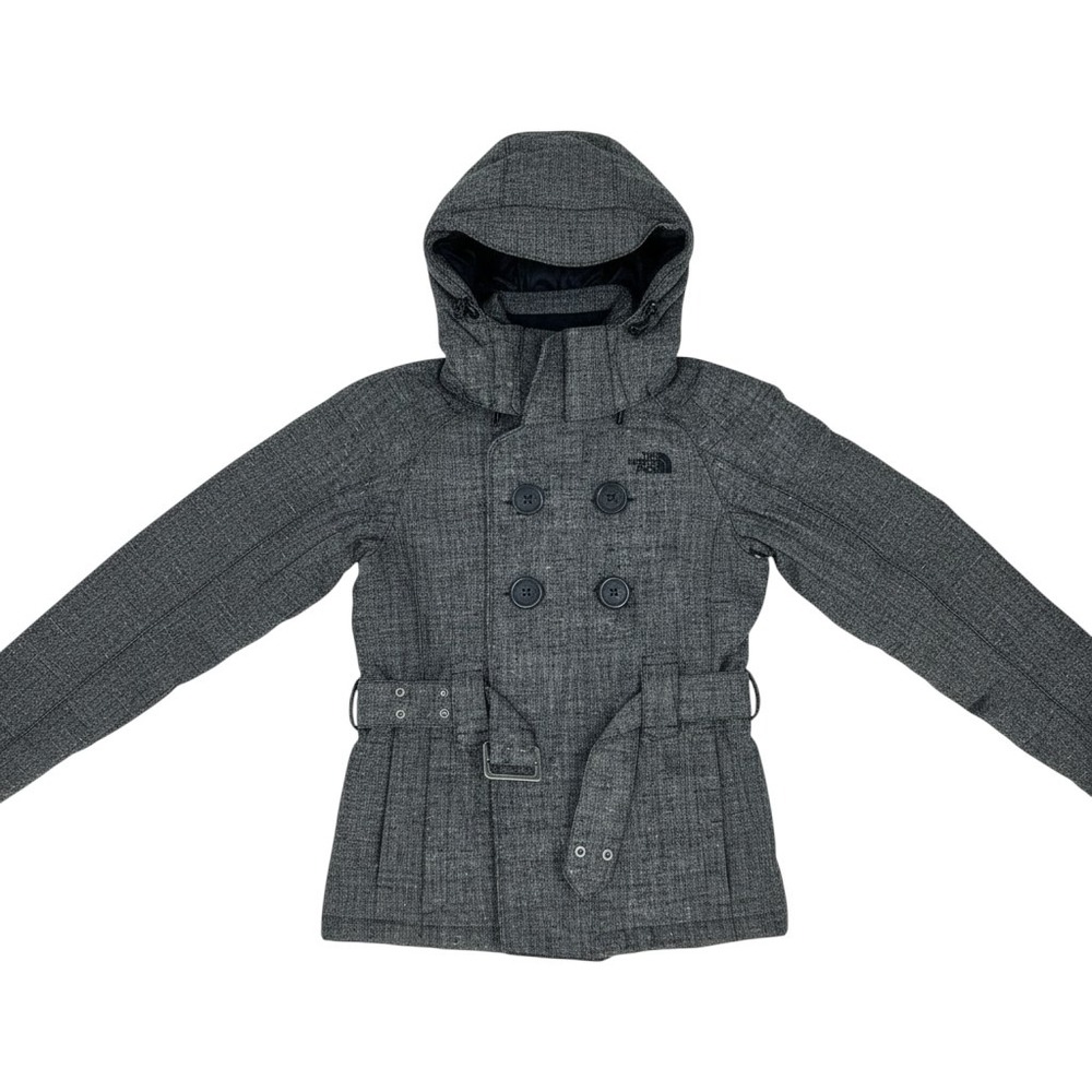 The North Face Womens HyVent Herringbone Tweed Belted Pea Coat Jacket Grey XS